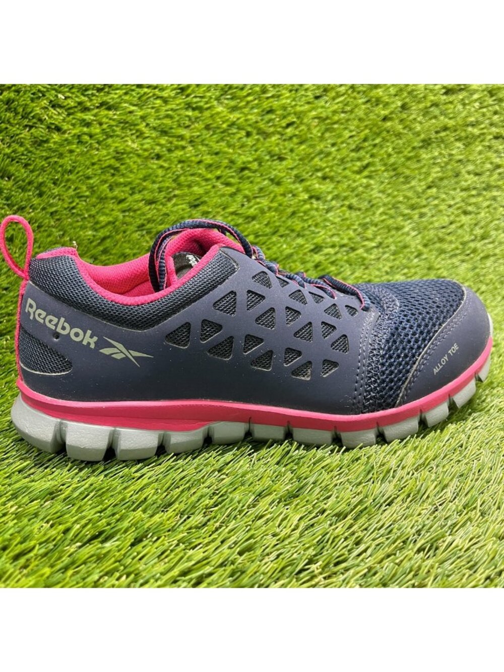 Reebok Sublite Cushion Womens Size 8.5 Navy Pink Alloy Toe Safety Work Shoes